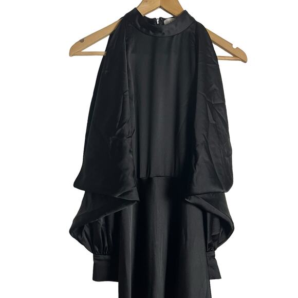 ARIAS New York Black Cold Shoulder Halter Mock Neck Midi Dress Size 4 - Picture 7 of 15